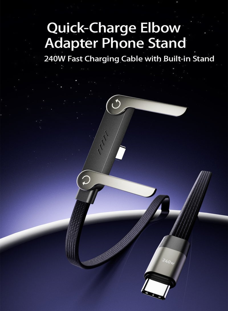 Adando 2 in 1 Invisible Stand Charger Cable, 240W Fast Charging Cable for Built-in Phone, 1.5m Braided Type C Cable with Foldable Stand for Smartphones/Tablets (Black) - Image 2